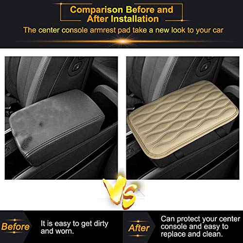 Linkhood Universal Center Console Leather Pad, Waterproof Car Armrest Seat Box Cover Protector for Most Vehicle, SUV, Truck, Car (Beige)