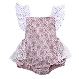 Baby Girls Lace Flower Printed Bodysuit Romper Jumpsuit Dot Backless Sunsuit Onesie (12-18 Months, Grey)