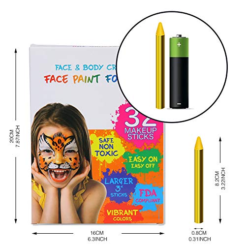 ThinkMax Face Paint Crayons for Kids, 32 Colors Body & Face Painting Kit, Safe for Sensitive Skin, Great for Halloween, Birthday, School Party