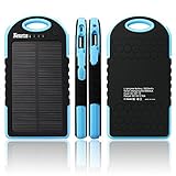 Nexcon Solar Charger 5000mAh Rain-resistant Dirt/Shockproof Dual USB Port Portable Charger Backup Power Pack for iPhone 6 plus 5S 5C 5 Samsung Galaxy S6 S5 S4 S3 Note 4 3, All USB Devices, Blue