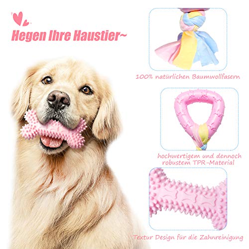 6 + 2 Stück Welpenspielzeug-Set, Kauspielzeug für Hunde, süßes Interaktives Kauen Seilspielzeug Zahn Sauberes Spielzeug mit Baumwolle und Gummi für kleine Hunde, waschbares Baumwollseil-Hundespielzeug