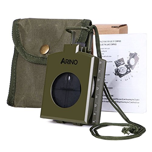 ARINO Military Compass Navigation Compass Metal Sighting Compass Hiking Compass Army Compass Slope Meter Professional Multi-Functional High Accuracy Compass for Camping Hiking Adventure Travel