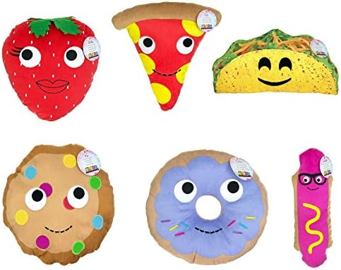 Emoji Fun Food with Smiley Face Expression Emoticons Round Pillow Plush Cushion - 6 Assorted Designs