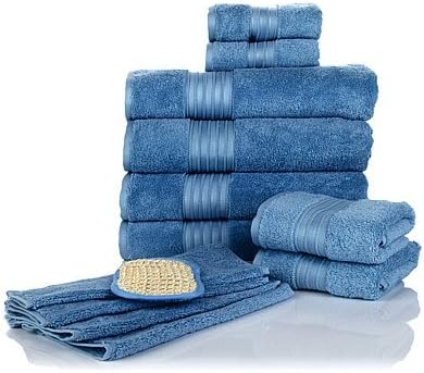 Concierge Collection 12-piece Turkish Cotton Towel Set with Loofah - Blue