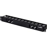 Navepoint 1U Horizontal 19-Inch Rack Mount Cable Management Raceway Duct Panel with Cover Black