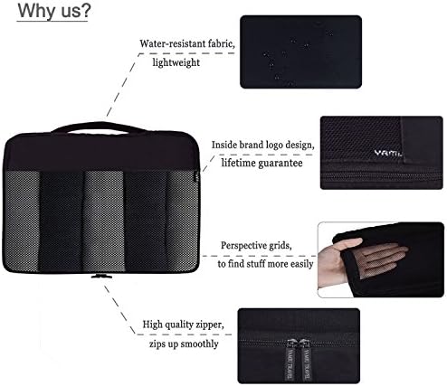 YAMIU Packing Cubes 7-Pcs Travel Organizer Accessories with Shoe Bag and 2 Toiletry Bags(Black) 4 YAMIU Packing Cubes 7-Pcs Travel Organizer Accessories with Shoe Bag and 2 Toiletry Bags(Black)