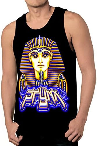 SFYNX Pharaoh Electro' Mens Rave Tank Top - EDM Clothing - Black Light Reactive Tank (Large)