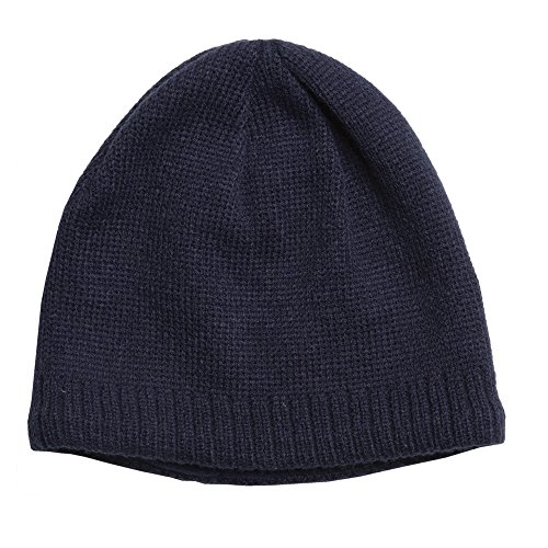 Black Winter Fleece Lined Waffle Knit Beanie, Classic Thick & Warm Skully Cap