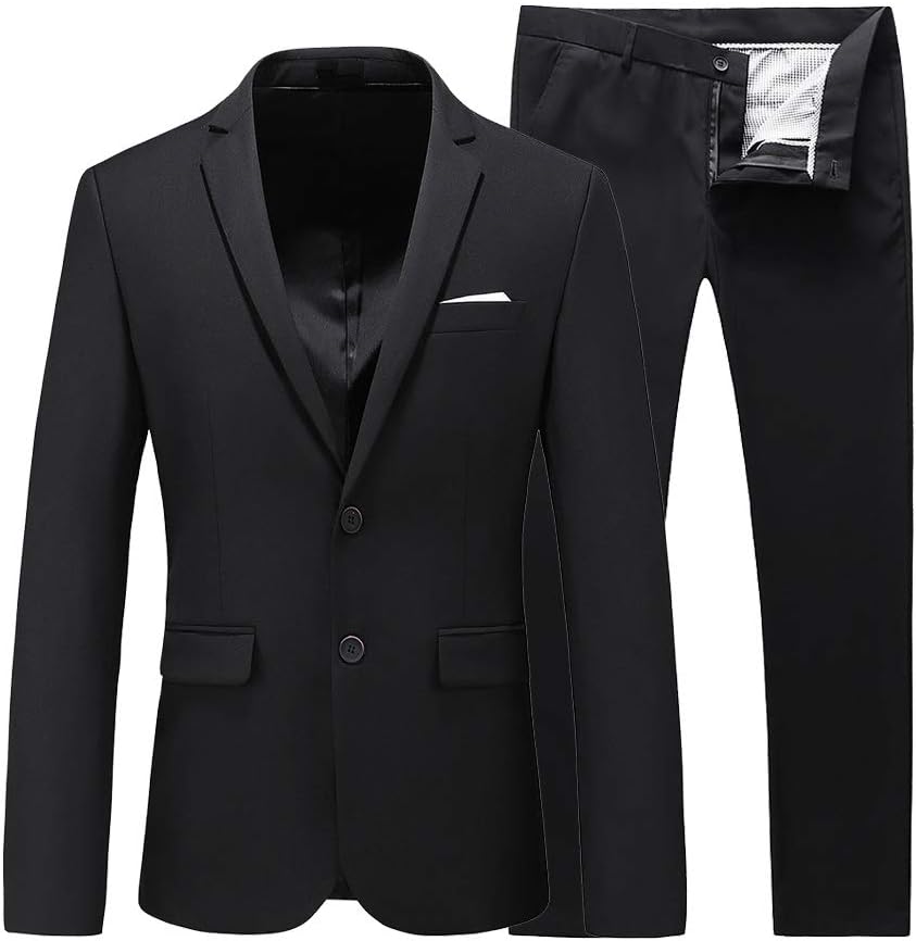 UNINUKOO Mens Two Piece Slim Fit Casual 2 Button Suit Wedding Business Solid Suit Jacket& Suit Pants