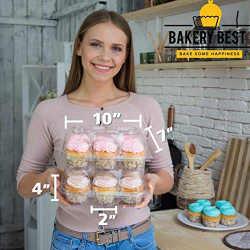 BAKERYBEST Cupcake Boxes, Disposable Plastic Containers Holder, 6 Count
