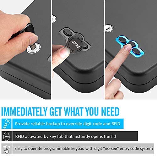 RPNB Gun Safe, Quick-Access Smart Pistol Safe Handgun Security Safe with LED & RFID Quick Access, 11" x 7" x 1.8", Single Pistol