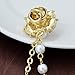 YYBONNIE Champagne Tone Crystal Pearl Daisy Flower Brooches Pins with Pearl Chain Tassel Sweater Guard Clip Pin