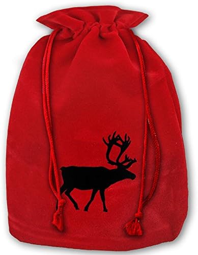 Black Deer Pattern Prints Red Wedding Gift Bag Drawstring Bag Velvet Pouch