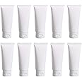 UPSTORE 20PCS White Plastic Refill Cosmetic Soft Tubes Leakproof Makeup Travel Packing Vials Bottles with Flip Cover Sample Storage Containers Dispenser for Shampoo Toiletries (15ml/0.5oz)