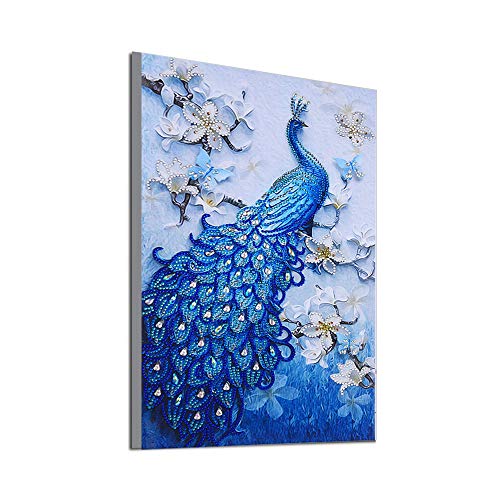 Amaping DIY 5D Diamond Painting by Number Kits Special Shaped Crystal Rhinestone Beads Pasted Embroidery Cross Stitch Kits Peacock Embellishment Arts Craft for Home Wall Hanging Decor (Blue Purple) - Thumbnail 5