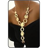 Mayvary Chunky Silver Gold Statement Necklace for Women, Geometric Hammered Circle Bib Necklace Adjustable Trendy Modern Fashion Jewelry Gift