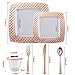 WDF 150PCS Rose Gold Plastic Plates with Disposable Plastic Silverware&Cups, Diamond Square Plastic Tableware include 25 Dinner Plates,25 Salad Plates,25 Forks, 25 Knives, 25 Spoons,25 Plastic Cups