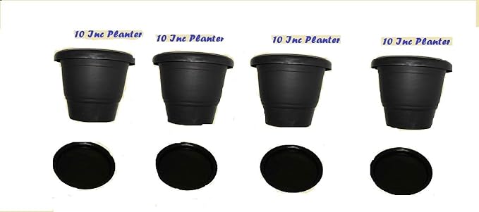 First Smart Deal 10 Inch Planter Pot with 11 Inch Tray Pack of 4 - Black