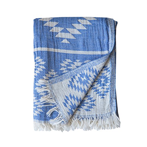 Mebien Vintage Design pestamal bath pools spas beaches gyms saunas towel multi purpose throw to your couch sofa bed picnic for baby women man 100% cotton (Indigo Blue)