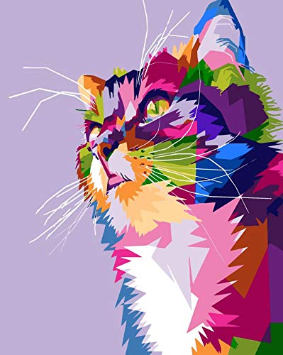 E-Bestar Paint By Numbers Kit, DIY Canvas Oil Painting for Adults and Beginner,Colorful Charming Cat, 16 x 20 inch Frameless