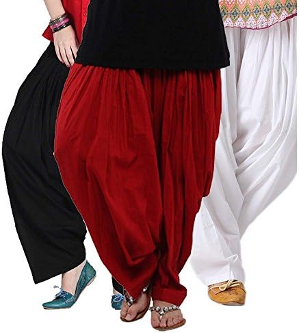 OOPLI Women's Soft Cotton Full Stitched Ready Made Patiala Bottom Salwar Patiyala Combo Pack of 3 (Free Size) - Black,Mehroon,White