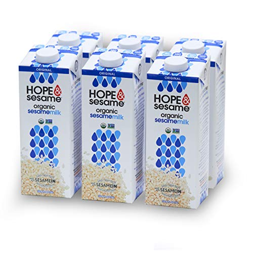 Hope & Sesame Organic Sesame Milk (Original, 6-pack): USDA Organic Non Dairy Milk | NonGMO, Lactose-Free, Nut-Free, Soy-Free, Gluten-Free | Recyclable BPA-free 1L Boxes