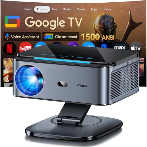 Projector 【1500 ANSI/Google TV/Auto Focus】 XIWBSY Portable Projector 38000 Lumens, Rotates 360°, WiFi 6 Bluetooth 5.3, Voice Control, Support 4K 1080P, Home/Outdoor Video Cinema Projectors