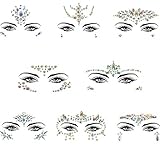 Noctilucent Face Gems Mermaid Face Jewels Festival Luminous Body Jewels Glow In The Dark Rhinestones Rave Eyes Bindi Temporary Face Stickers for Festival Party (8 Sets Collection)