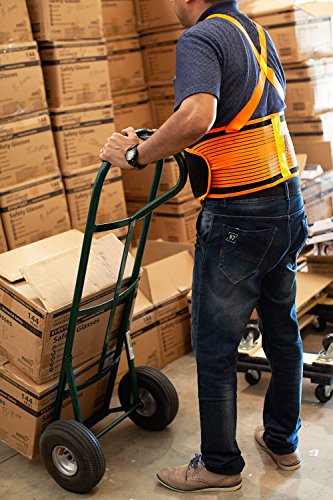 SAFE HANDLER Lifting Support Weight Belt - Orange & Black Reflective| Lower Back Brace Protects & Relieves Back Pain, Support Belt with Dual Adjustable Straps and Breathable Mesh Panels, X-LARGE