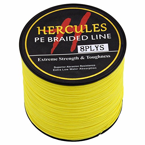 300m 328yds Yellow 10lbs-300lbs Hercules Pe Dyneema Braided Fishing Line 8 Strands (100lb/45.4kg 0.55mm)