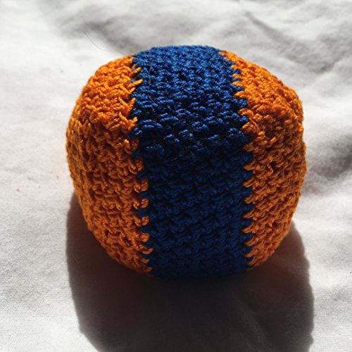 Orange and Blue Striped Hand Crocheted Footbag 6x6 Inch
