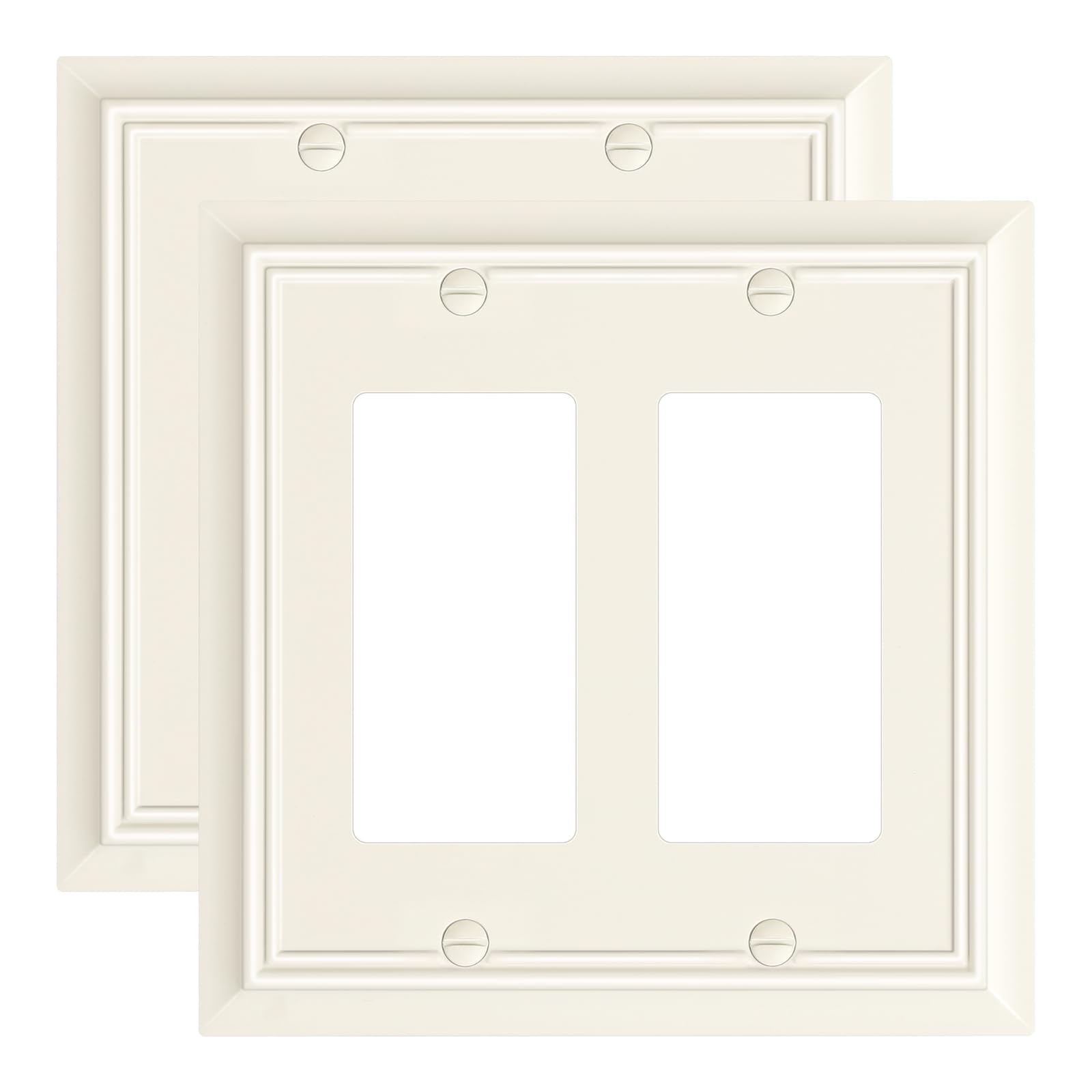 Photo 1 of 2-Pack Decorative Double Decorator Outlet Cover Plate, Light Almond Durable Natural Bamboo Fiber Wall Plates for Electrical Outlets, Receptacle, GFCI Outlet, Dimmer Switch, 2-Gang, Corrosion Resistant