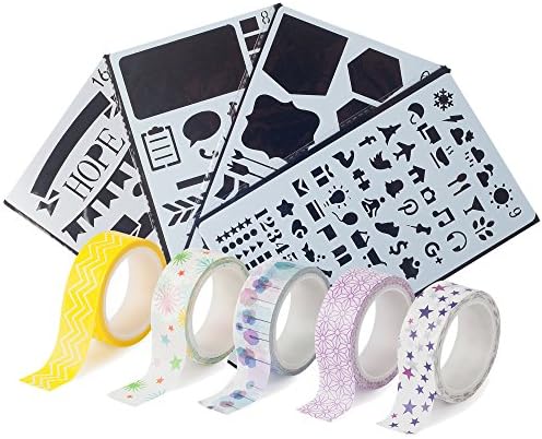 9-Piece Bullet Journal Traveler’s Notebook Set - Includes Beautiful Washi Tapes and Unique Stencils - Perfect for Classic Leuchttrum and Moleskine Notebooks