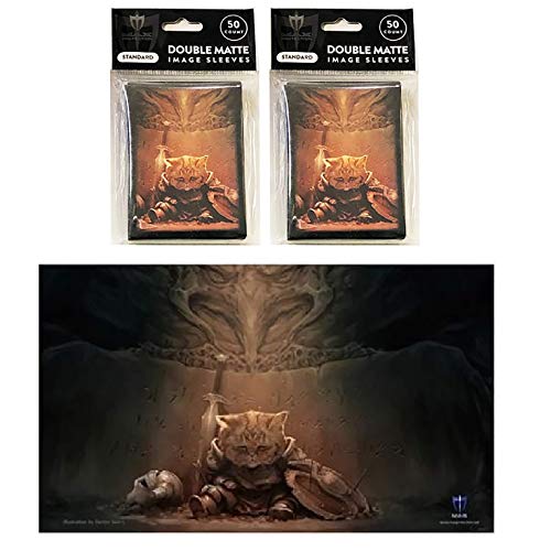 End of Things Cat Design Playmat + 100 Matching Double Matte Sleeves (fits Magic / MTG Cards / Pokemon Cards) by Max Pro