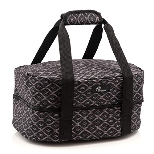 Slow Cooker Bag for Carrying Oval and Round-Shaped Crockpots, Multi Cookers, Rice & Pressure Cookers up to 6 Quarts to Transport Hot Food with Ease and in Style (Black Trellis)
