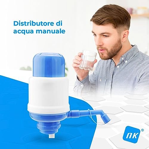 Distributore d'acqua universale - Distributore manuale per caraffe, bottiglie, barili - Compatibile con bottiglie da 2,4,6,8,10 e 12L, con adattatore da 3,8 e 4,8 cm - Bianco e blu