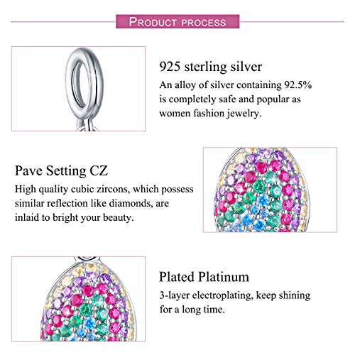 FOREVER QUEEN Easter Egg Charm, 925 Sterling Silver Colorful Happy Easter Faberge Egg Pendant Dangle Charm Bead fit Bracelet Necklace for Women Girls Mother Children (Silver) - Thumbnail 2