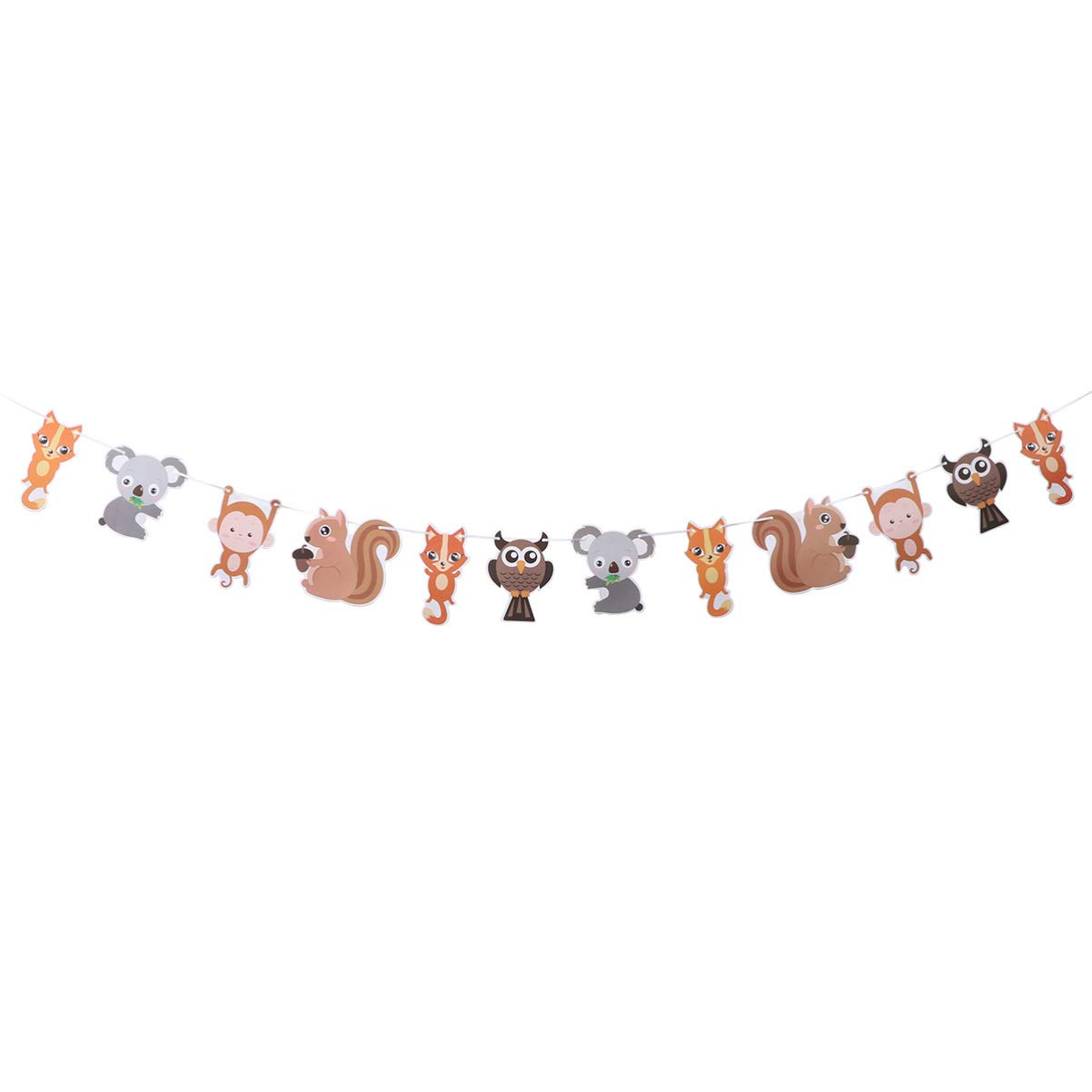 Amosfun Forest Animal Banner Fox Owl Koala Squirrel Garland Woodland Birthday Banner for Baby Shower Party Hanging Flag