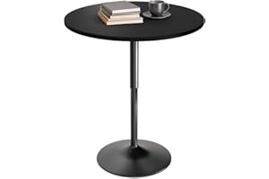 Athena Collection Bar Table Modern Round Cocktail Table Height Adjustable, Tall Bistro Pub Table with Sturdy Base, Suitable for Home, Kitchen, Pub, Restaurant, Black