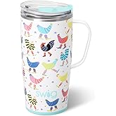Swig Life 22oz Travel Mug, Insulated Tumbler with Handle and Lid, Travel Coffee Mug, Cup Holder Friendly, Stainless Steel 22 oz Tumbler, Reusable Insulated with Lid (Funky Chicken)