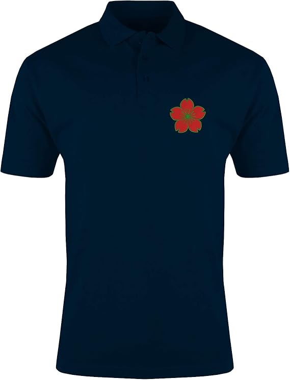 Nothingtowear Men's Sakura Blossom Japanese Embroidered Polo Shirt Navy