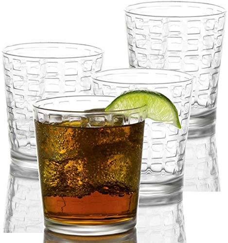 Emenest Clear Drinking Glasses (Set of 4 12.5oz) | Real Glassware with Heavy Base | 4 Double Old Fashioned Drinkware Tumbler Set For Water, Whiskey, Cocktails | Best Kitchen Gift - Thumbnail 5