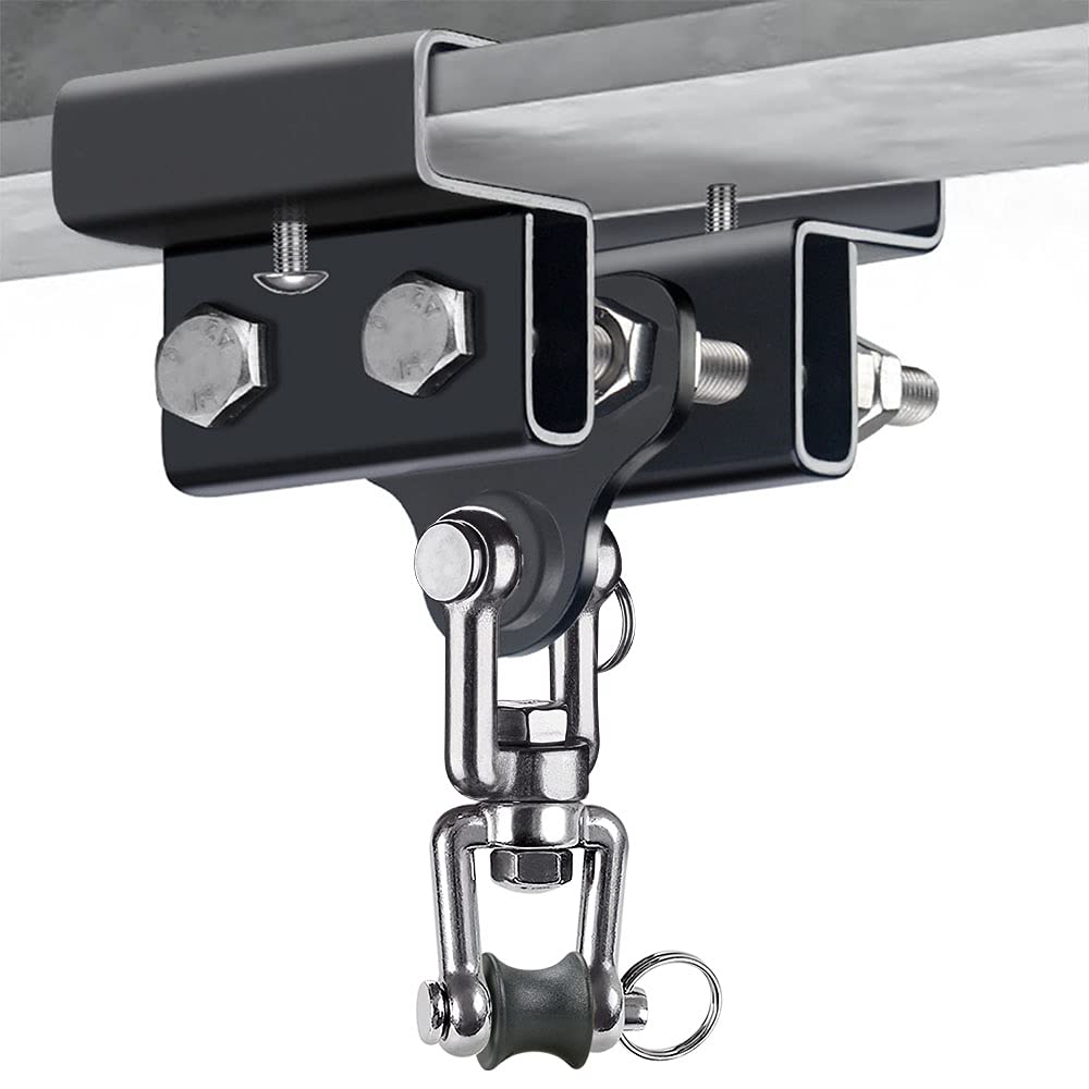 Dolibest Punching Bag Beam Clamp 9.4-17cm, Boxing Bag I-Beam Hanger Heavy Duty Adjustable Steel Beam Clamp Holder Swivel Beam Mount Hook for Muay Thai Training,Double Clamp/900lbs