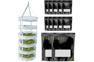 Happy Hydro Drying Rack 6-Tier + Windowed Grove Bags 1oz (10) & 1/4lb (2) - Perfect for Efficient Drying and Curing