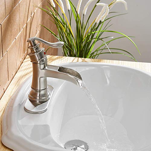 BWE Bathroom Faucet Brushed Nickel Waterfall Single Hole Matching Pop