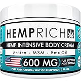 Hemp Cream for Pain Relief - 600 Mg - Contains Arnica, MSM & EMU Oil - Fast Acting Natural Hemp Extract Cream for Inflammation, Muscle, Joint, Knee, Neck, Arthritis & Back Pain - Made in USA - Non-GMO