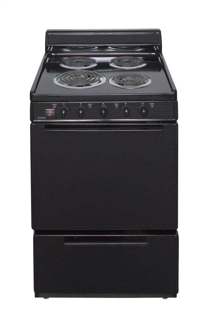 Premier ECK100BP 24" Freestanding Electric Range with 2.4 cu. ft. Capacity 4 Burners Two Heavy-Duty Oven Racks Closed Door Boiling Storage Drawer and Leveling Legs in
