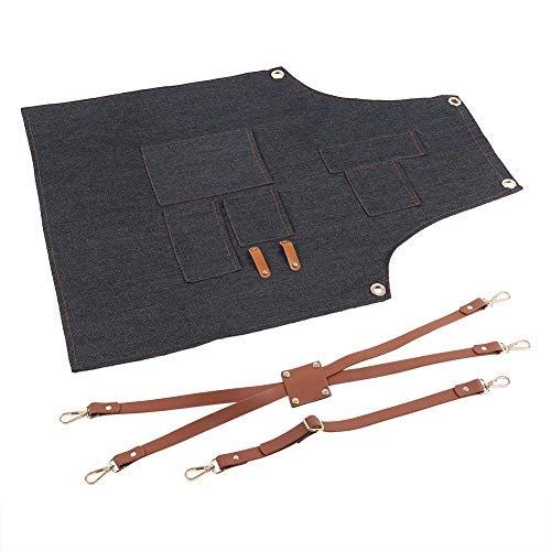 Kitchen aprons, bib aprons, removable leather strap with pockets for women and men, for cooking and baking (12-A)