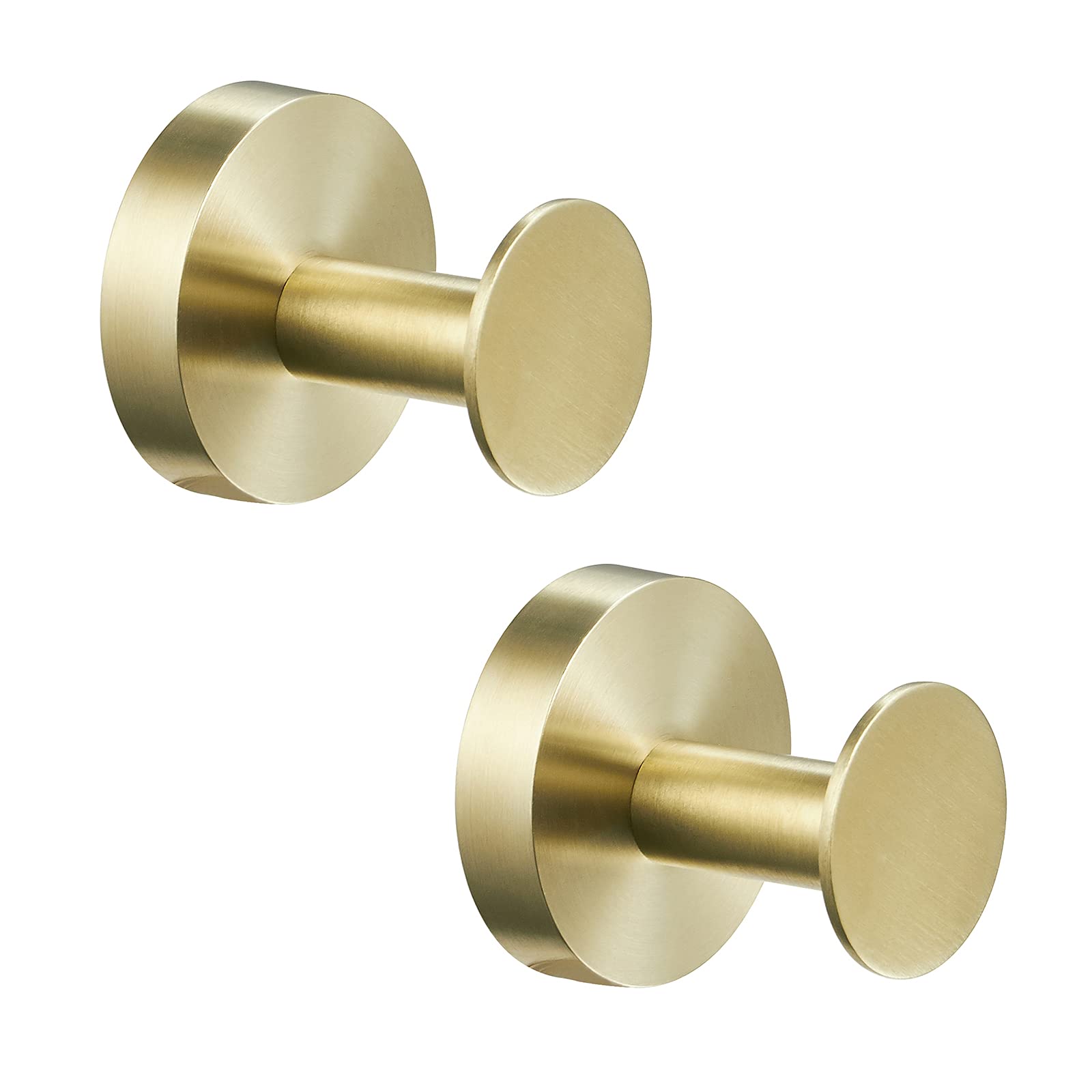 WOMAO Brass Towel Hook, Brushed Gold Coat Hook 2 Packs Round Robe Clothes Wall Hooks SUS 304 Stainless Steel Wall Mounted