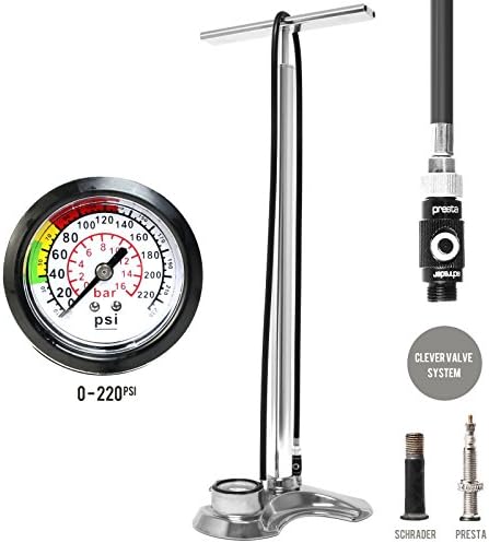 High Pressure Bicycle Bike CNC Alloy Floor Air Pump Gauge 220psi